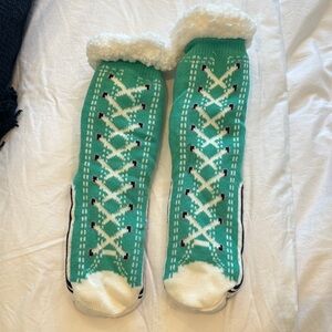 Cozy Green Sherpa-Lined Slipper Socks